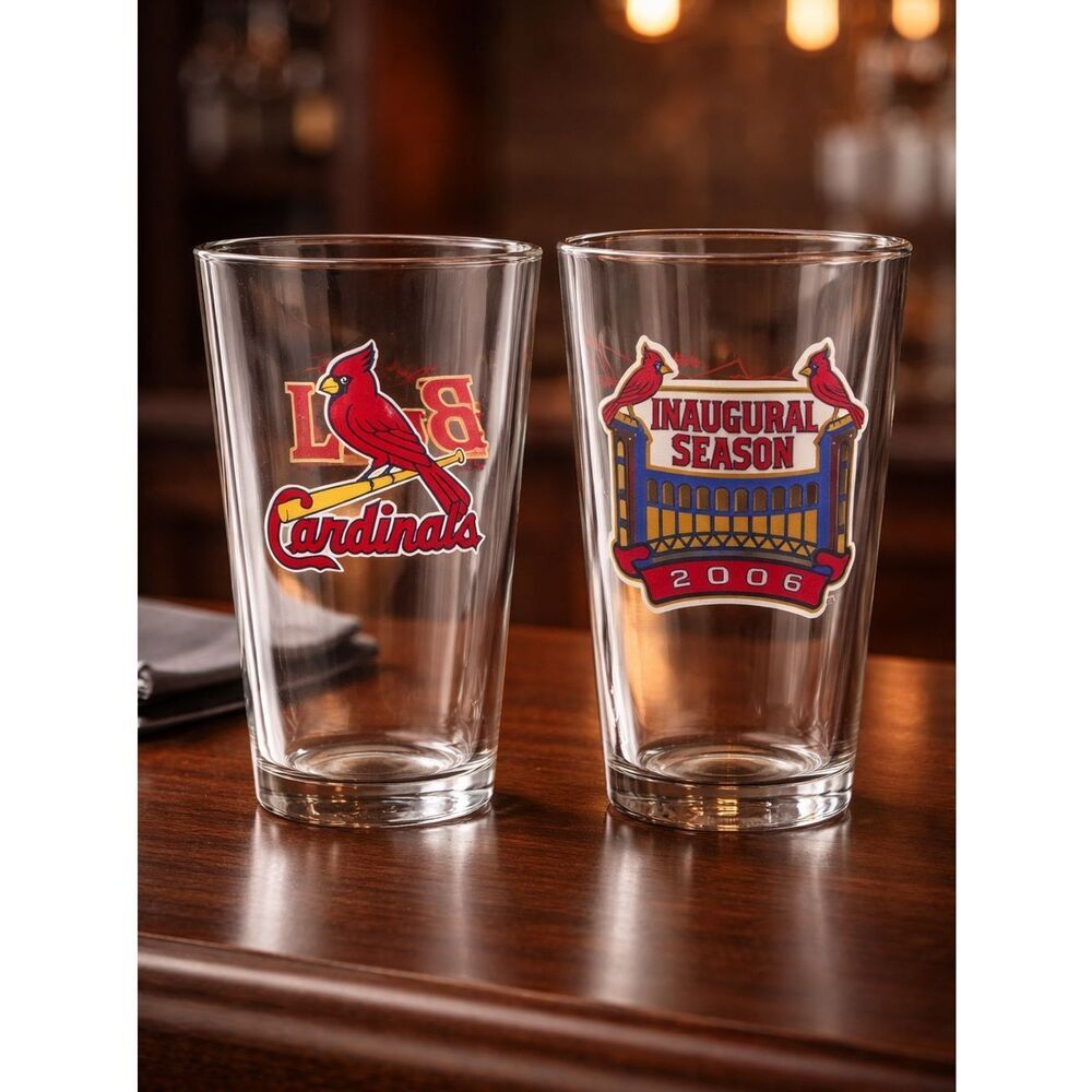EUC MLB St Louis Cardinals Baseball 2006 Inaugural Season (2) 16 oz Beer Glass